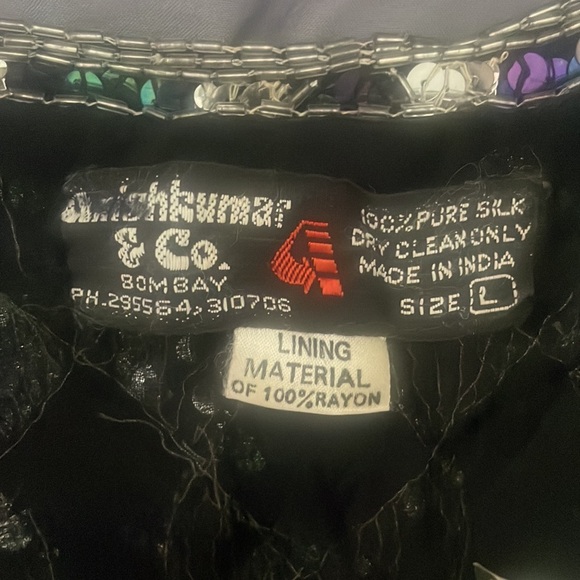 Anthropologie Anishkumar Sequin Crop Short Sleeve Chess Board Pattern Bugles Top - Picture 11 of 11